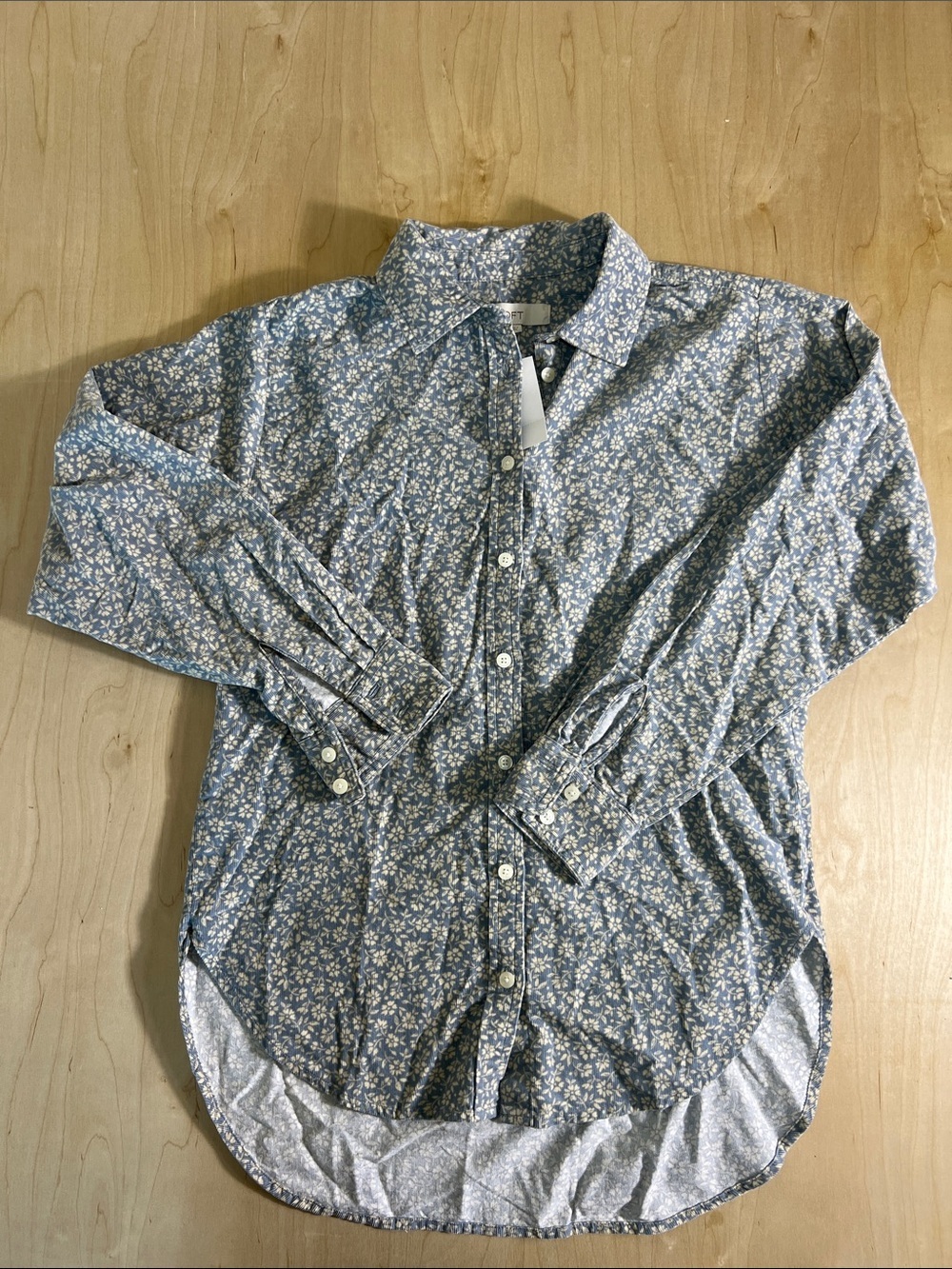 LOFT Blue Floral Button-Front Blouse size XS